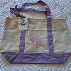 Trader Joe's Purple Lavender LARGE Canvas Tote Bag NEW